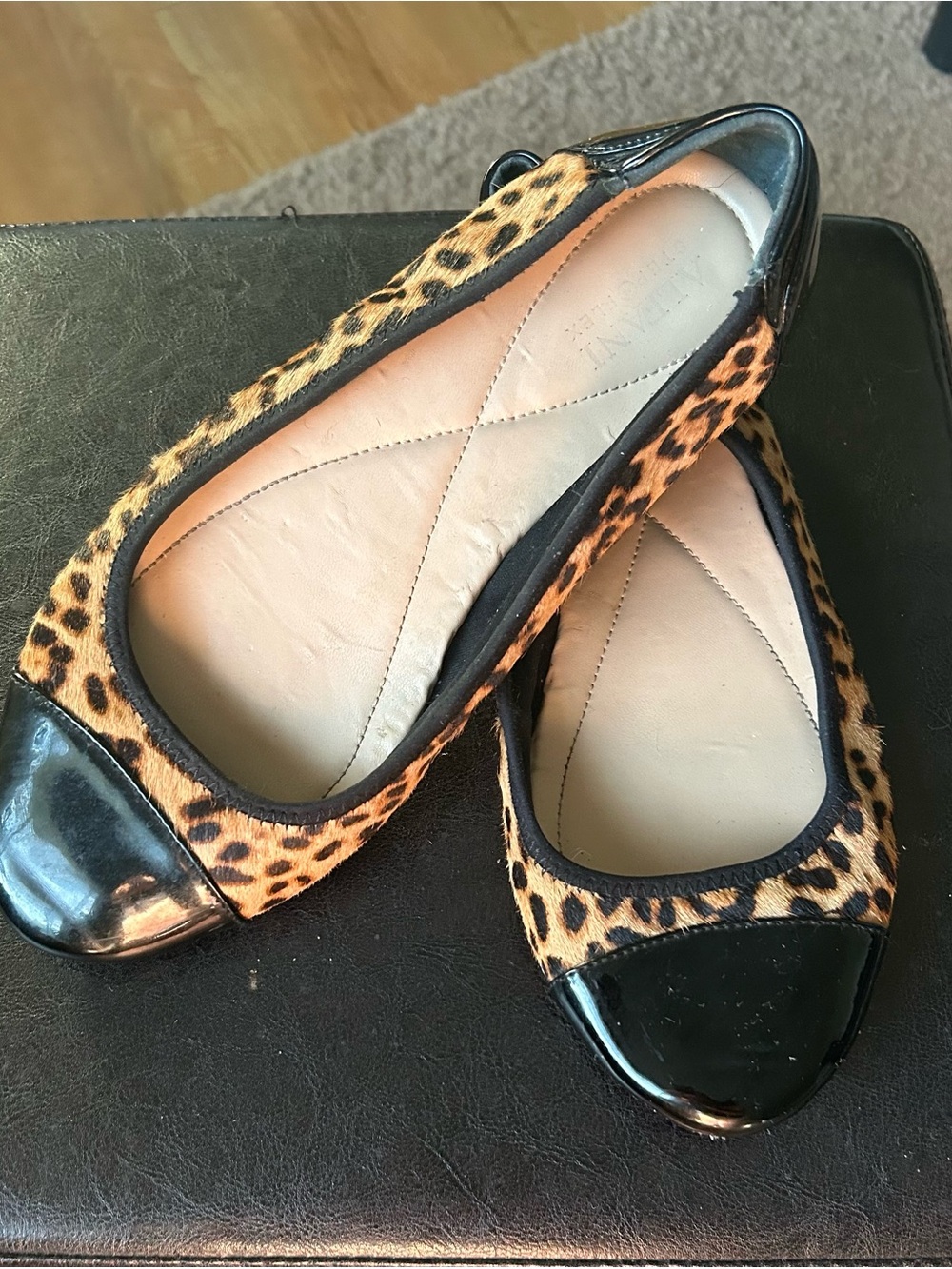 Alfani Step Flex Leopard-Print Flats with Black Patent Cap Toe